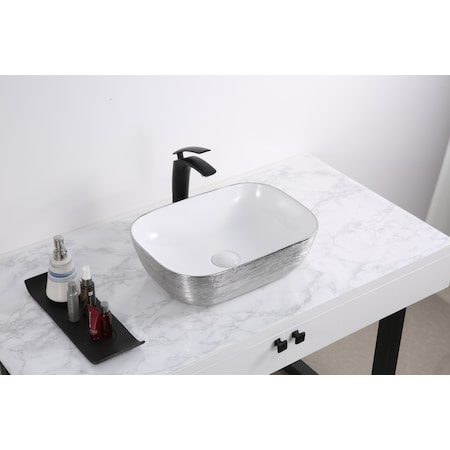 Ruvati 20"x16" Bthrm Vessel Sink Silver Vanity Counter White Ceramic RVB2016WS